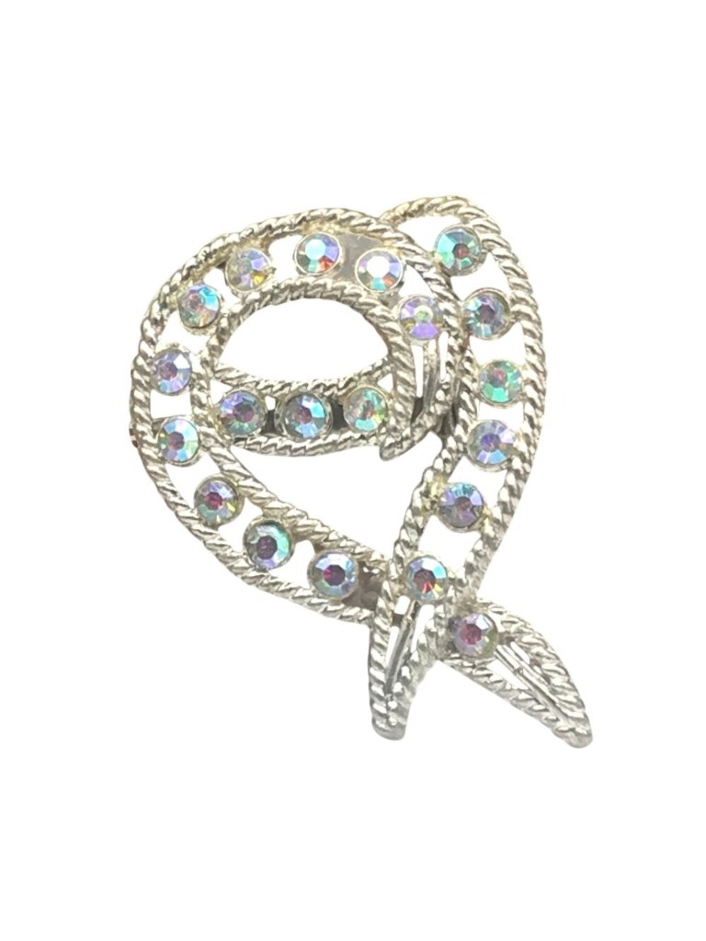 Vintage Elegance Swoop Brooch, Silver Tone Stylized Heart